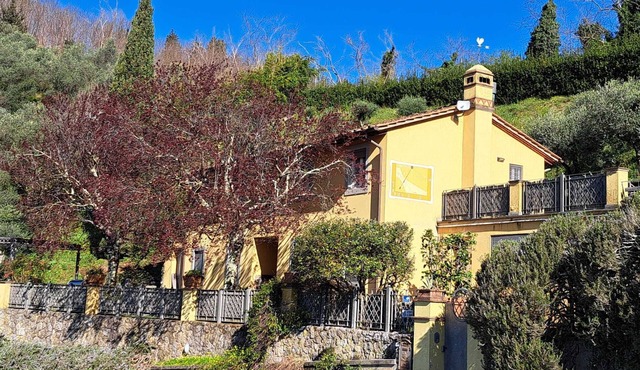A terrace overlooking the sea and the hills of Versilia